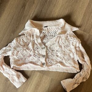 Free people long sleeve crochet crop top